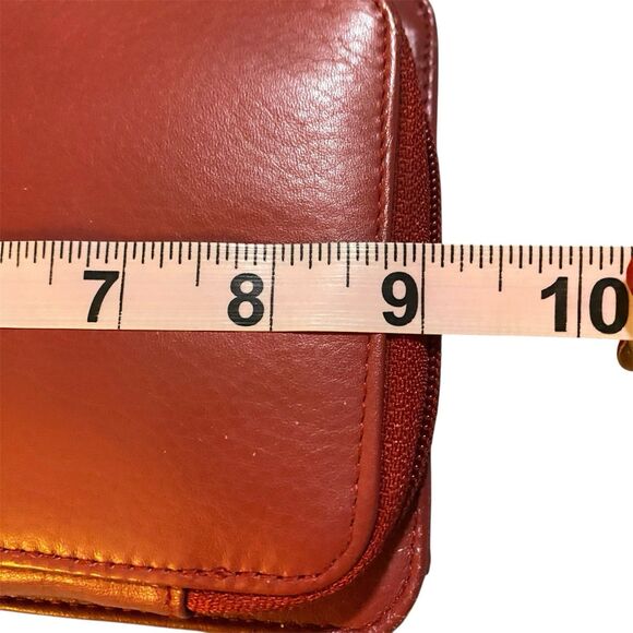 Vtg Pierre Cardin Leather Crossbody Handbag Expandable 9x6 Pen Calc Pockets Red - Picture 13 of 15